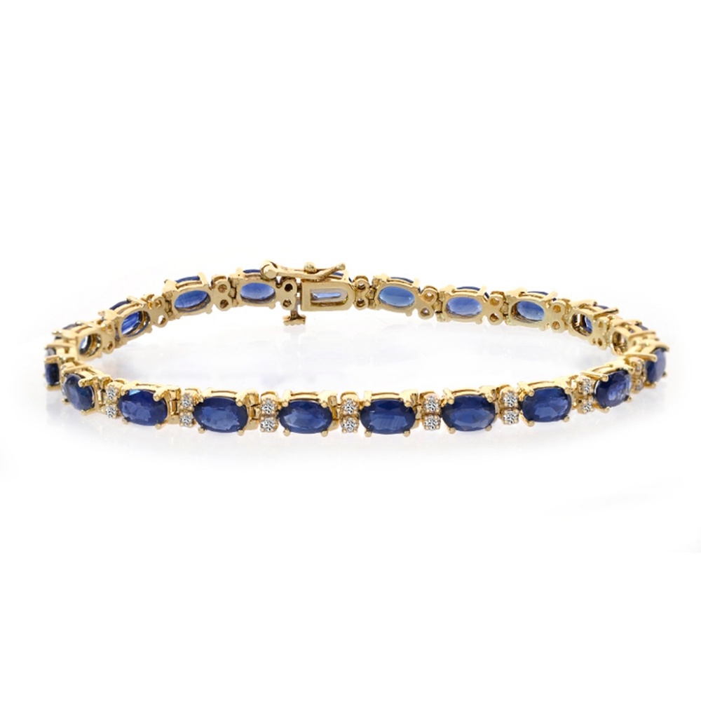 11.40 Ct Sapphire & Diamond Tennis Bracelet 14k